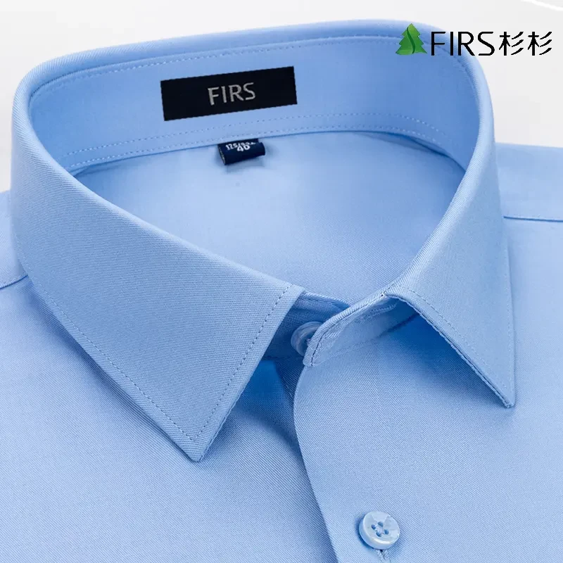 杉杉夏季男士商务蓝色短袖衬衫高端轻奢男装宽松休闲抗皱衬衣正装