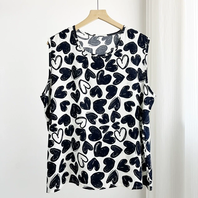 棉绸薄款背心女无袖夏季大码宽松韩版T恤显瘦印花休闲人造棉上衣