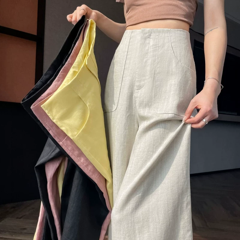 白色麻西装阔腿裤女夏季薄款亚麻休闲裤宽松垂感天丝山本裤
