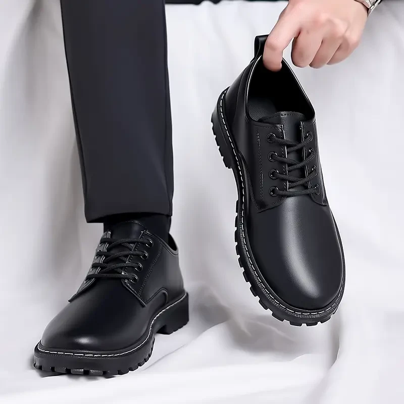 男鞋2025百搭夏季英伦风休闲皮鞋男商务正装黑色大头男士工作潮鞋