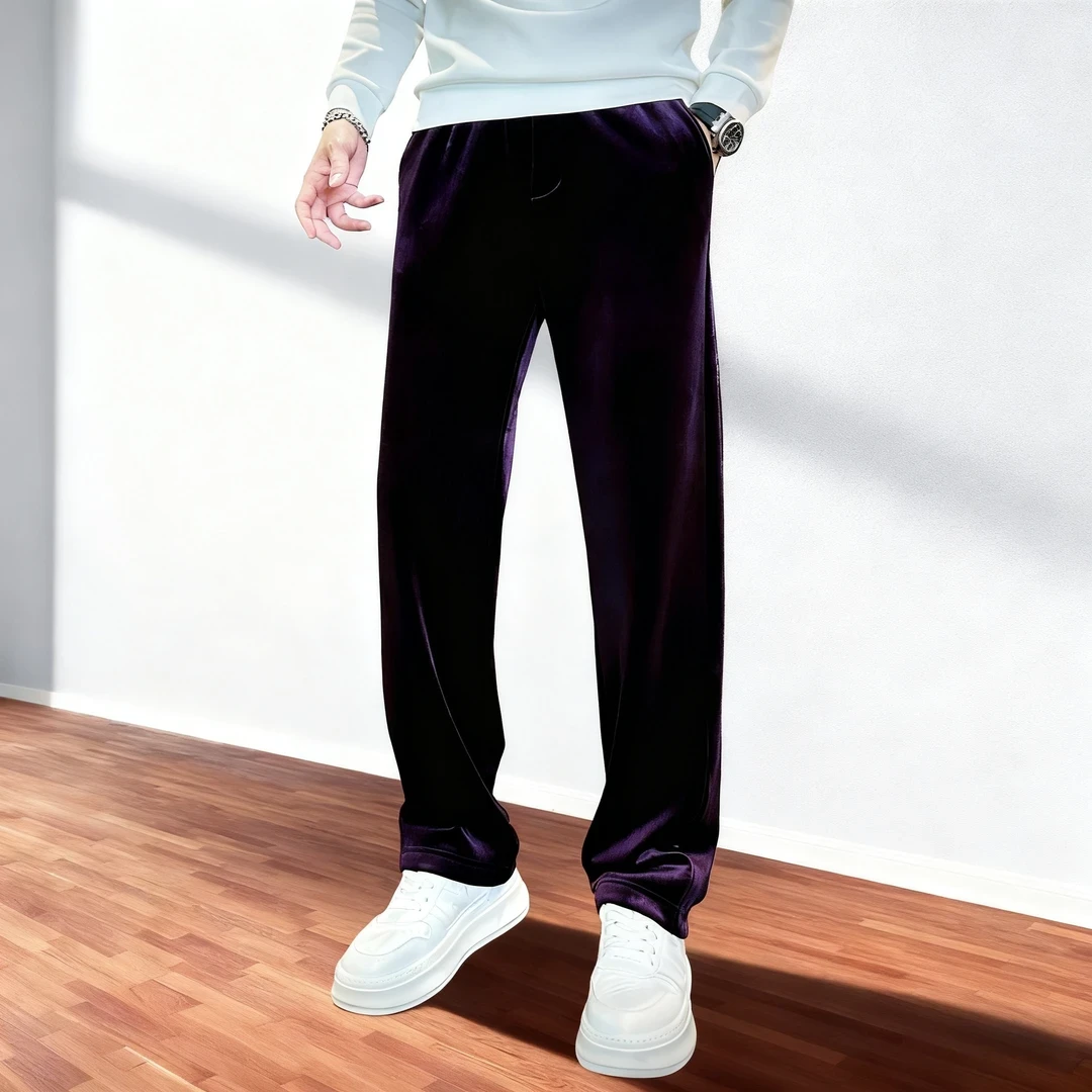 2025男装男士秋冬潮流时尚舒适加绒纯色高端加厚垂坠男士休闲裤
