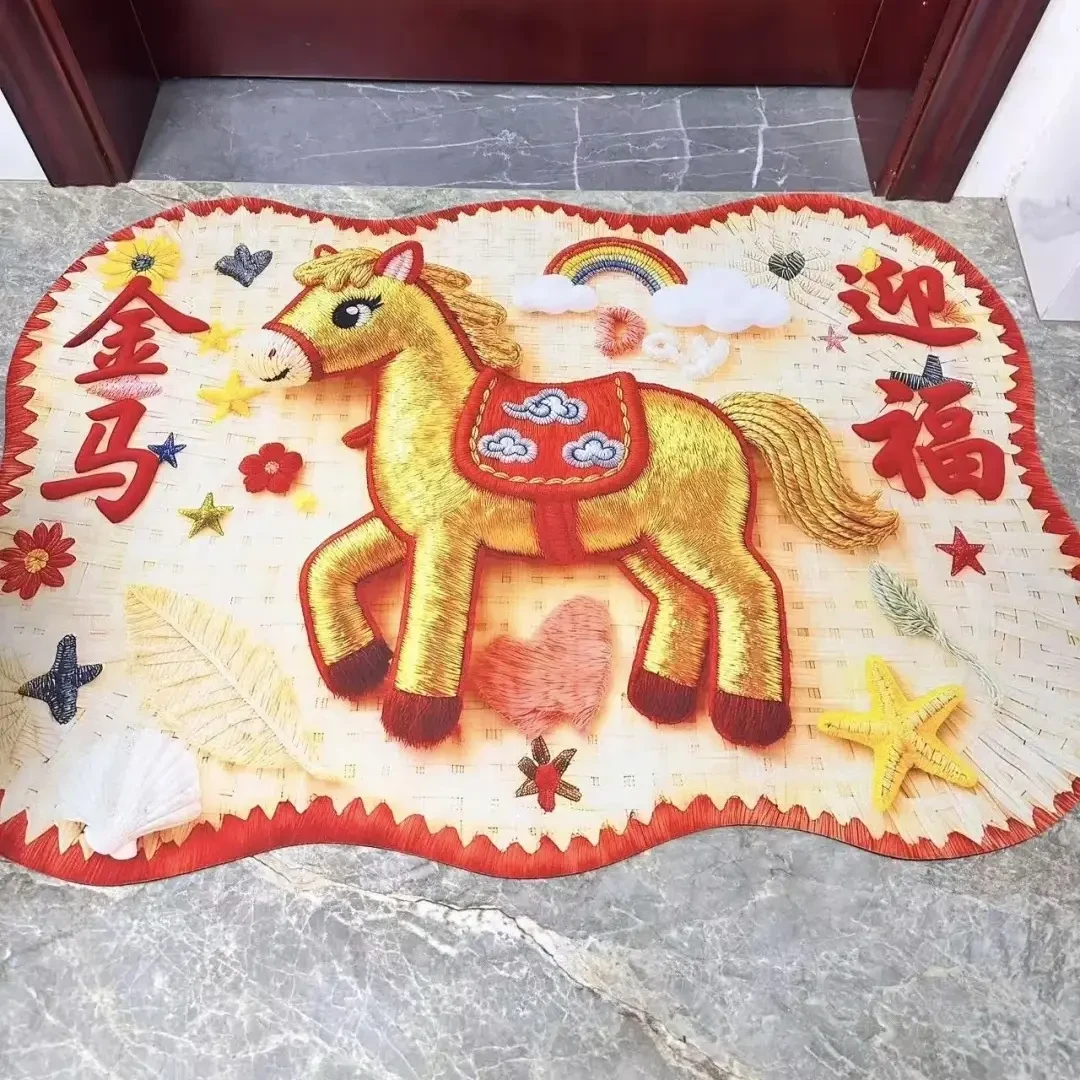 DT077金马迎福防滑地垫硅藻泥入户门客厅卫生间通用60*90cm