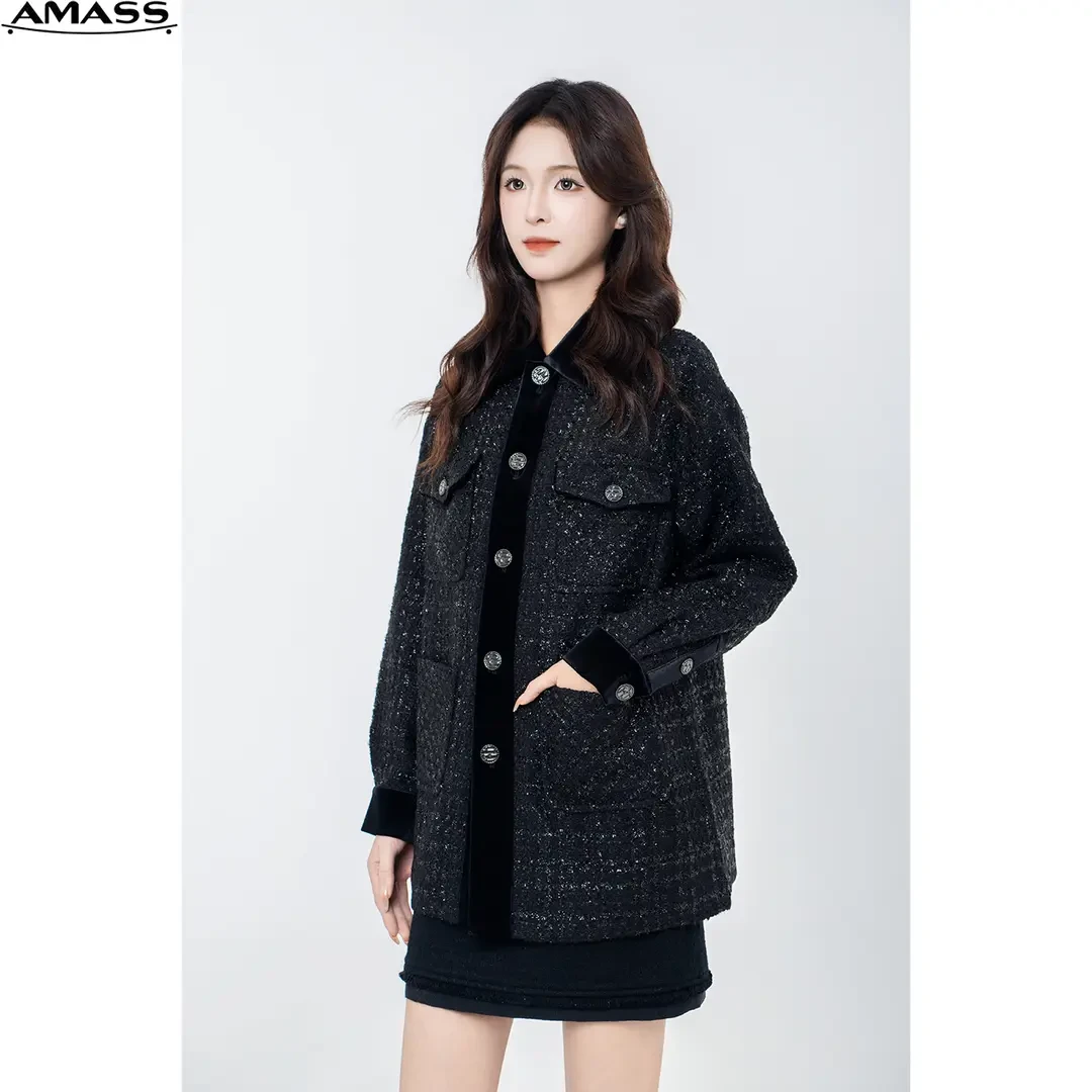 AMASS/阿玛施秋季新款轻奢质感小香风百搭单排扣外轻奢小香风外套