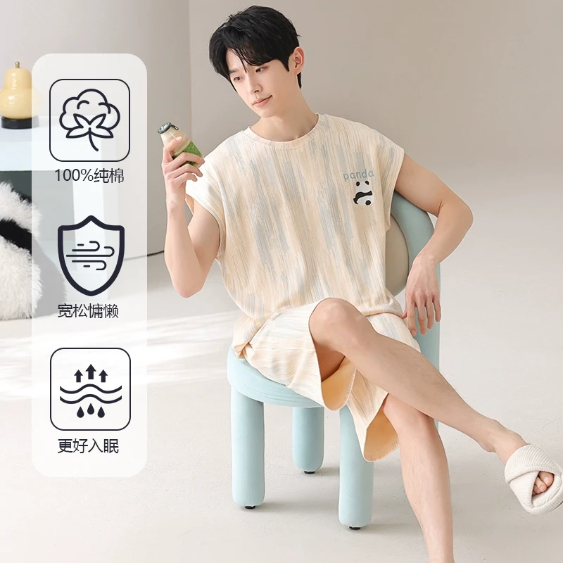 男士睡衣夏款纯棉无袖夏季2025年新款背心圆领短裤全棉韩版家居服