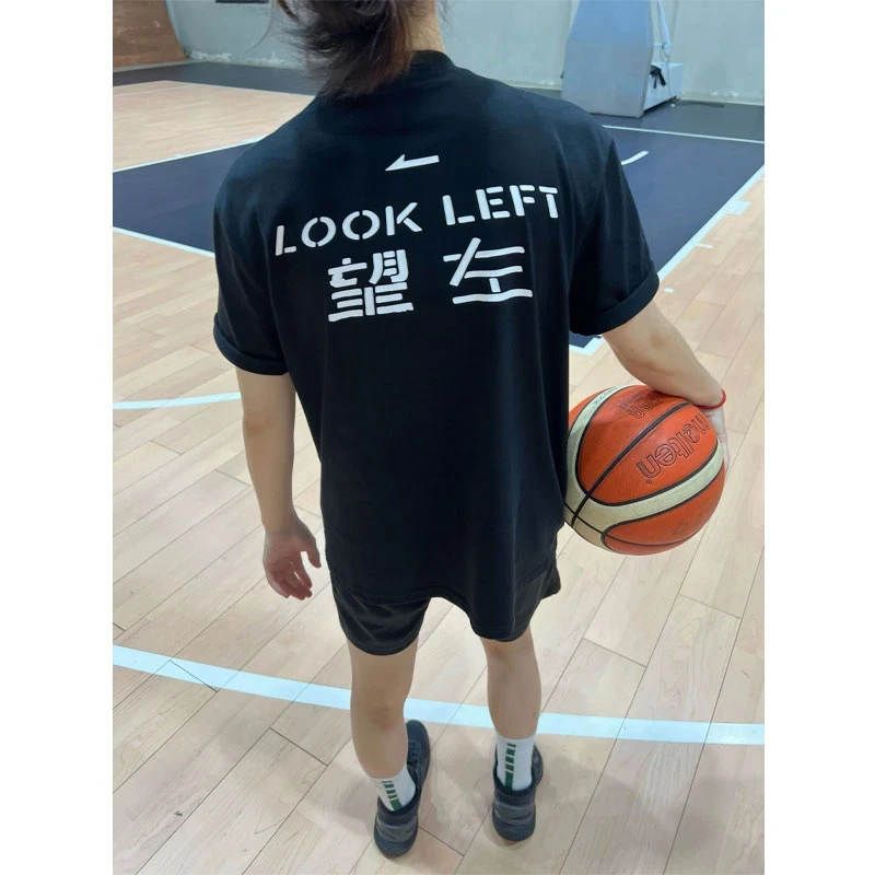 望左望右重磅纯棉短袖男款夏季美式潮牌半截袖休闲百搭小领口t恤