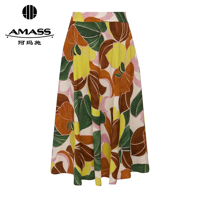 AMASS/阿玛施新款女装优雅浪漫印花伞裙中腰宽松半身中裙5200438