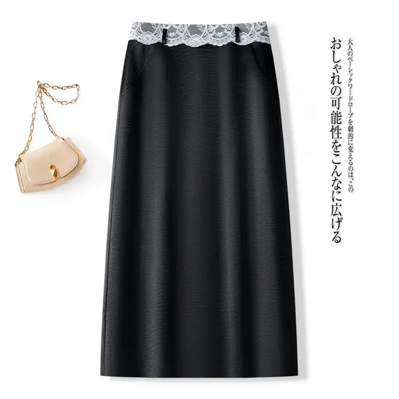 新款夏季休闲高腰气质仿醋酸聚酯纤维中长款A字半身裙中长裙显瘦