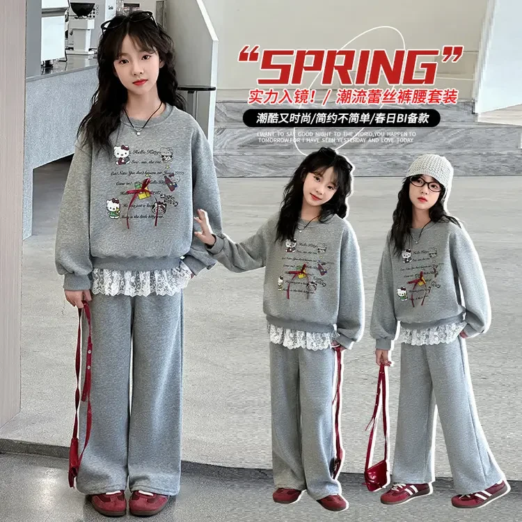 女童套装2025春秋新款中大童韩版卡通运动两件套女孩外穿休闲套装