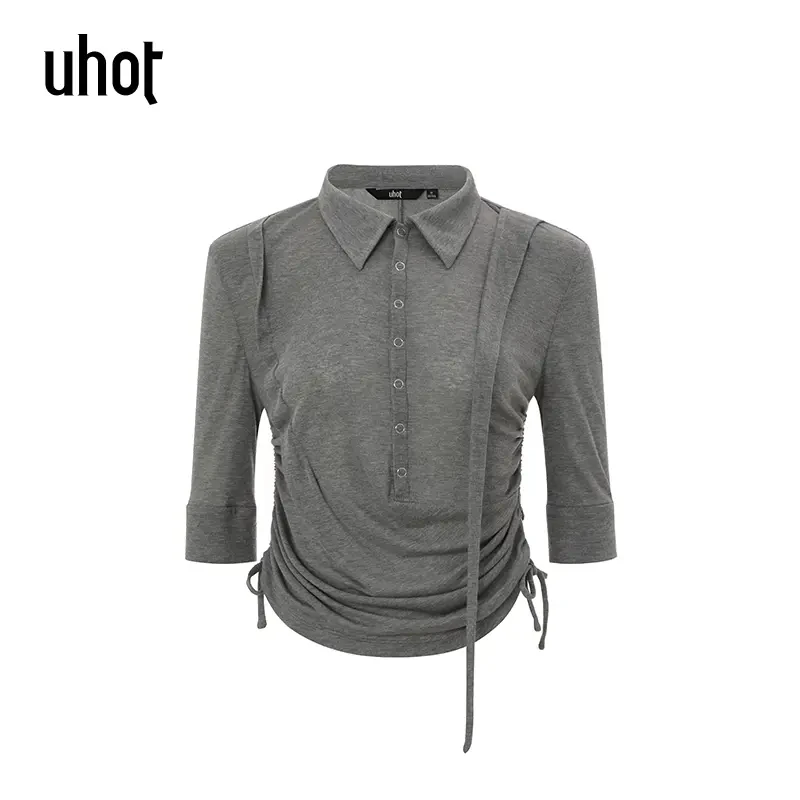 UHOT-25S3灰色绑带针织衫上衣女UWWS3C197