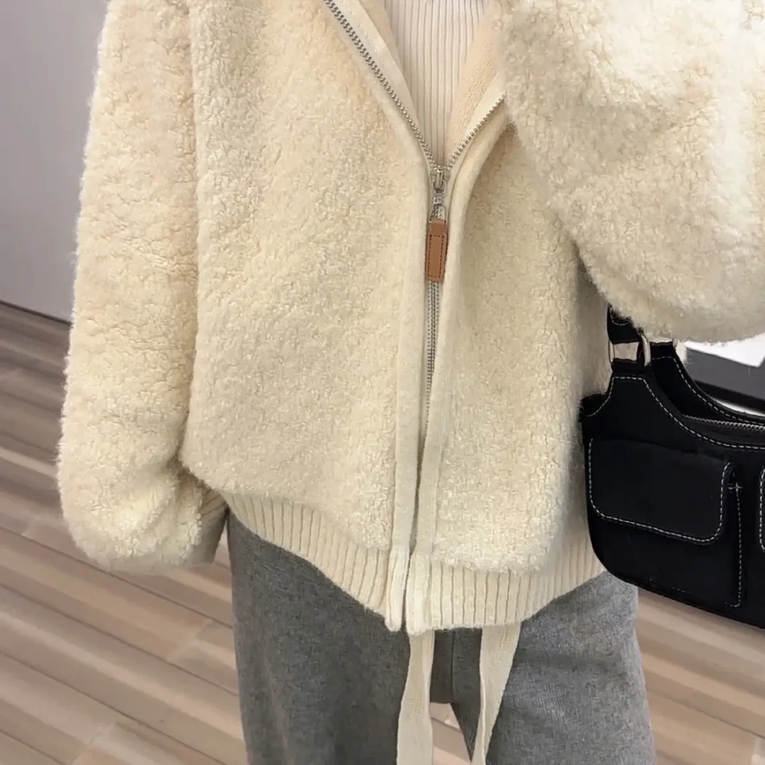 软糯糯慵懒风针织连帽开衫上衣外套