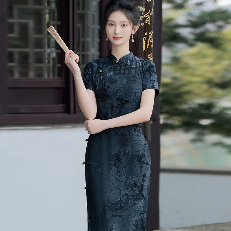 新中式旗袍2025夏季老上海日常可穿修身素雅国风礼服高档高端长裙