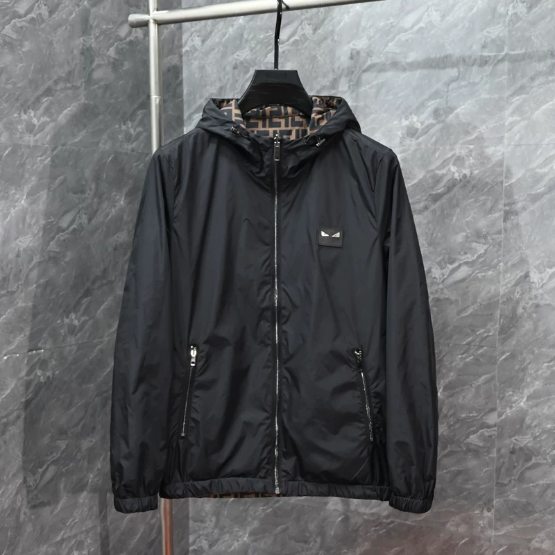 欧洲站轻奢潮牌双面穿夹克男春秋季新款修身休闲青年大码连帽外套