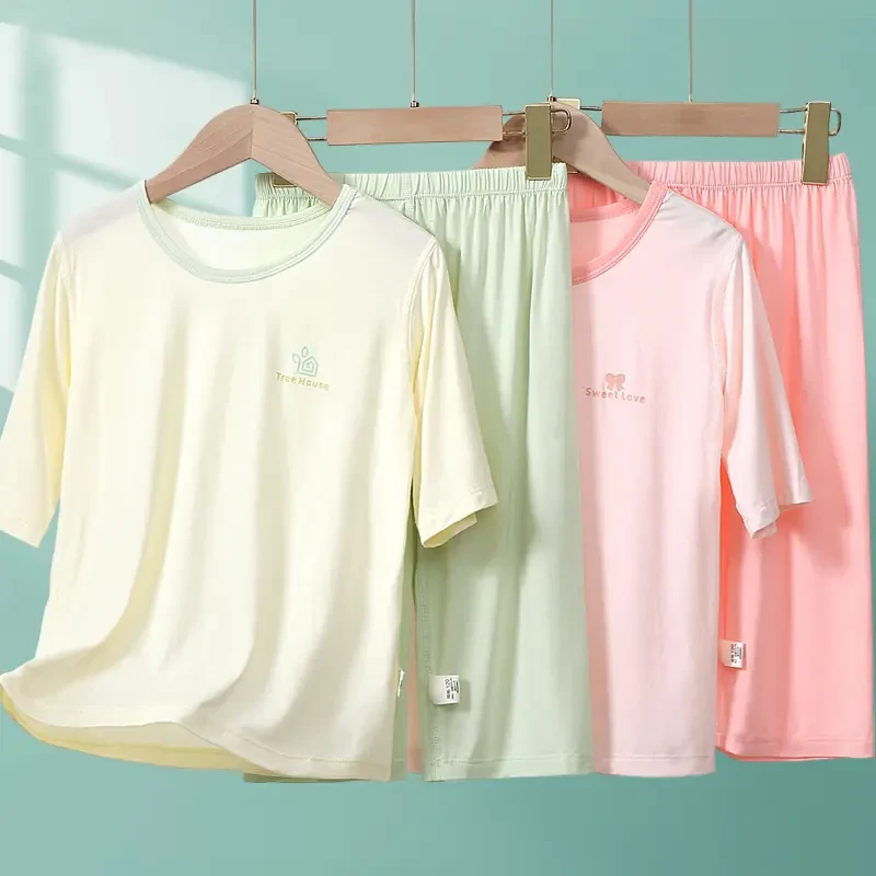 儿童优可丝中袖睡衣2025新款宝宝A类夏薄款男女童家居服套装半袖