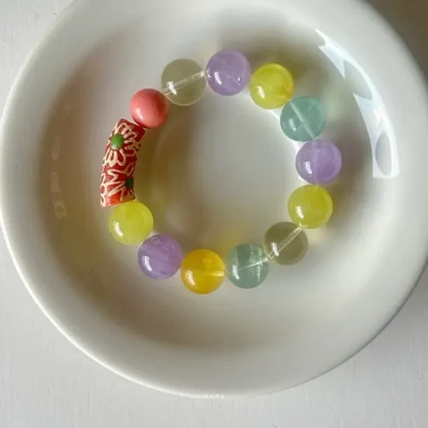 萤石（处理）mumu 花花灼灼 彩色 可爱少女复古弹力绳手链
