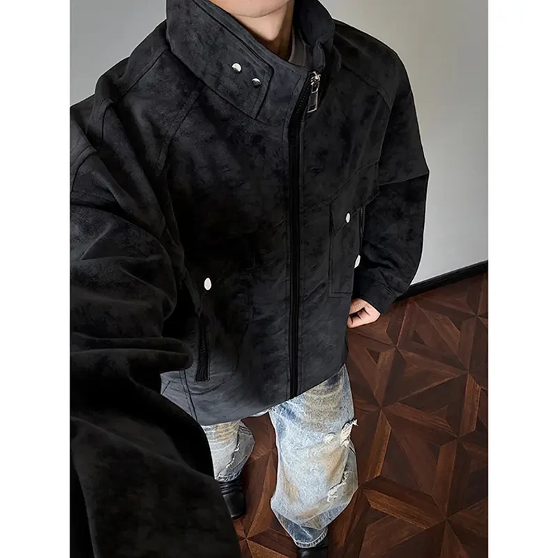 美式立领pu皮飞行员夹克男春秋cleanfit重磅棒球服潮流显肩宽外套