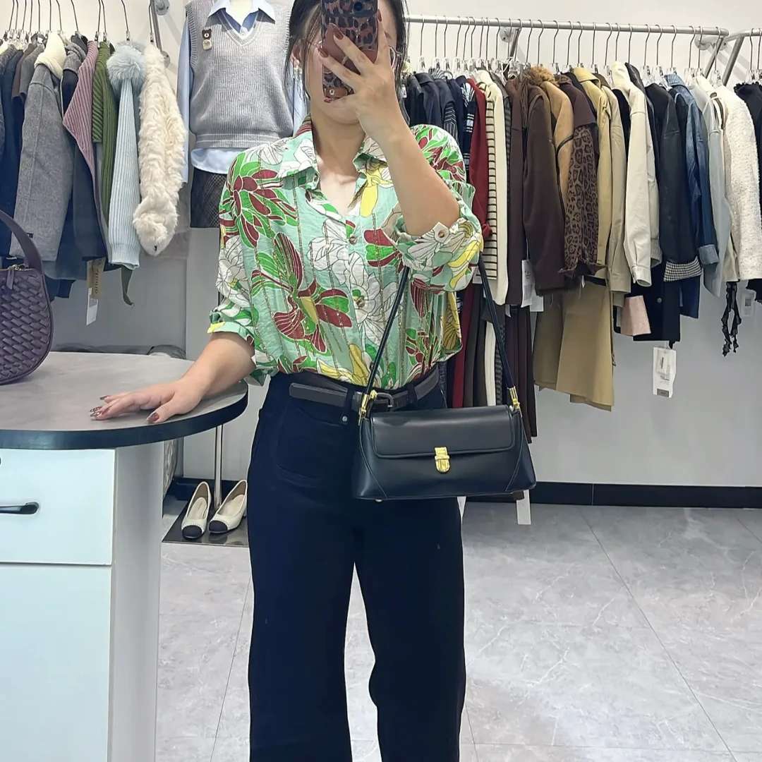 南洋繁花设计感复古气质苎麻防晒长袖衬衫