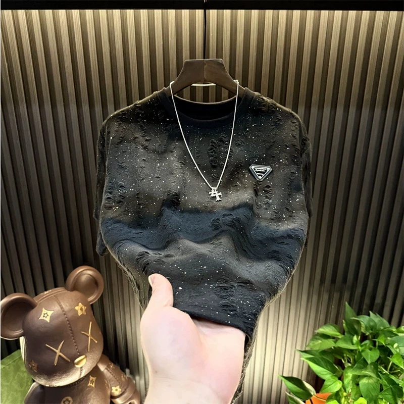 2025新款满天星男款男上衣短袖爆款轻奢高定流星半袖圆领潮流时尚