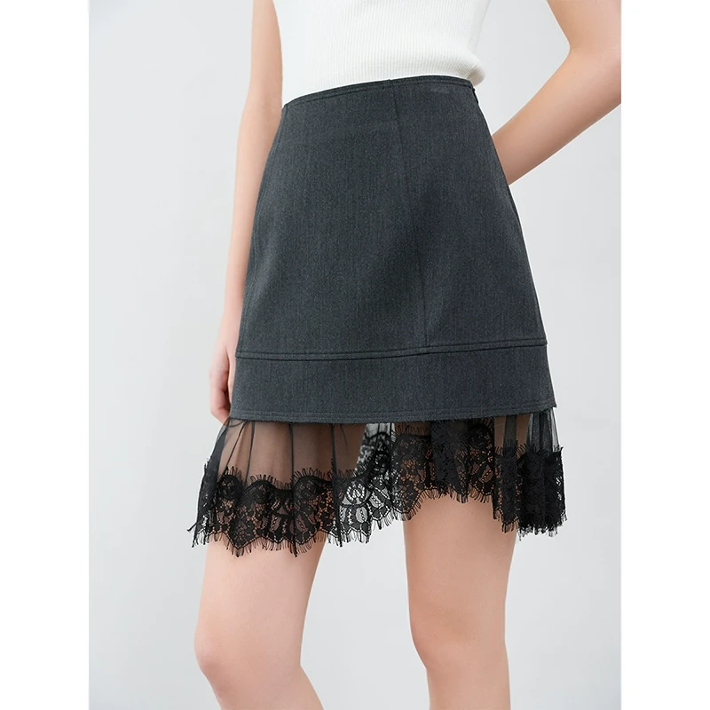 范思蓝恩ECHO轻奢系列 优雅不规则拼接花边半身裙春新款25FS11090