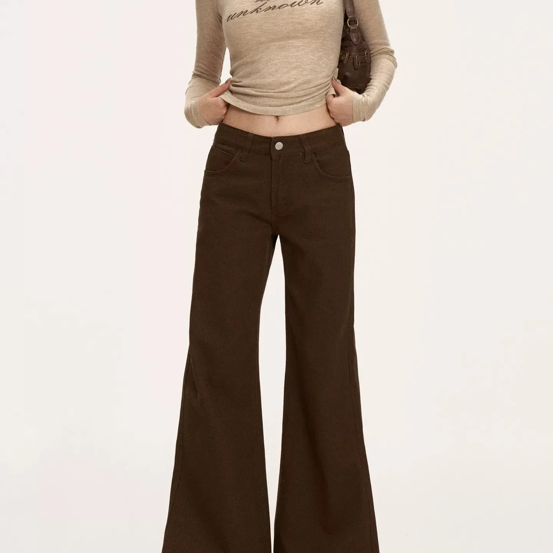 【有瑕疵 介意勿拍】甜瓜家美拉德棕咖色低腰显瘦宽松微喇牛仔裤