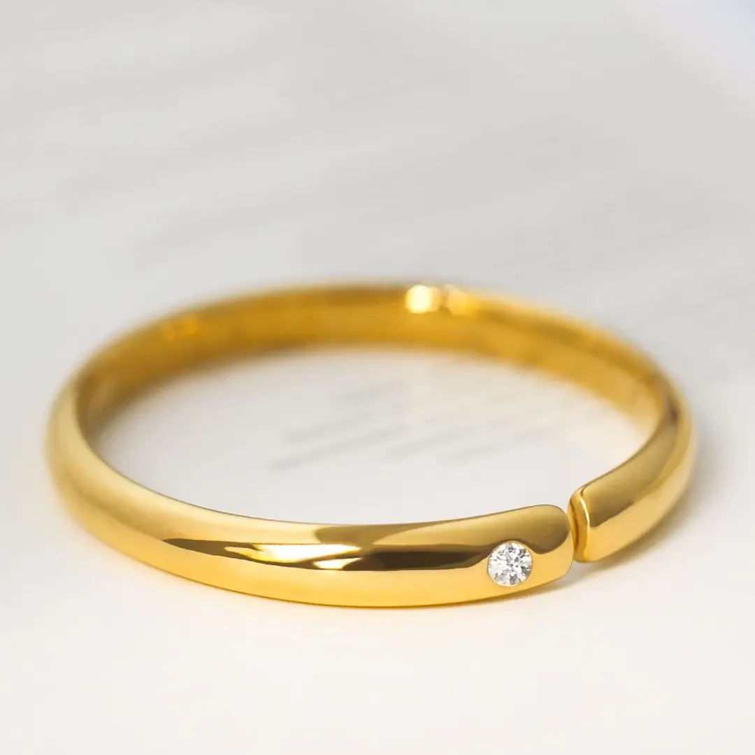 铜合金手镯 黄金色泥鳅背开口镯平安喜乐镶嵌手镯百搭小众送礼