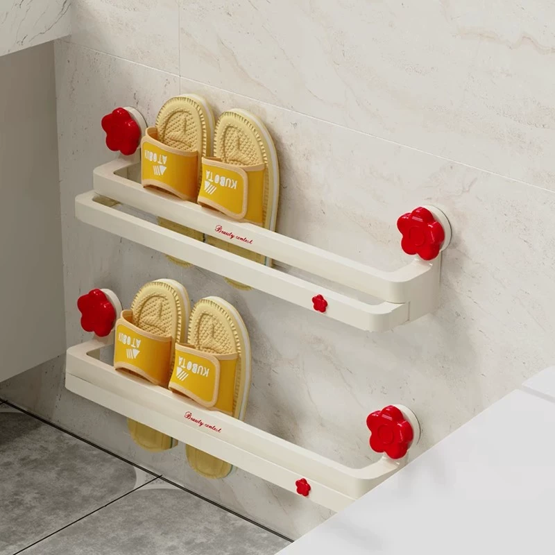 吸盘拖鞋架浴室免打孔卫生间双层置物架墙门上专用卫生间收纳架子