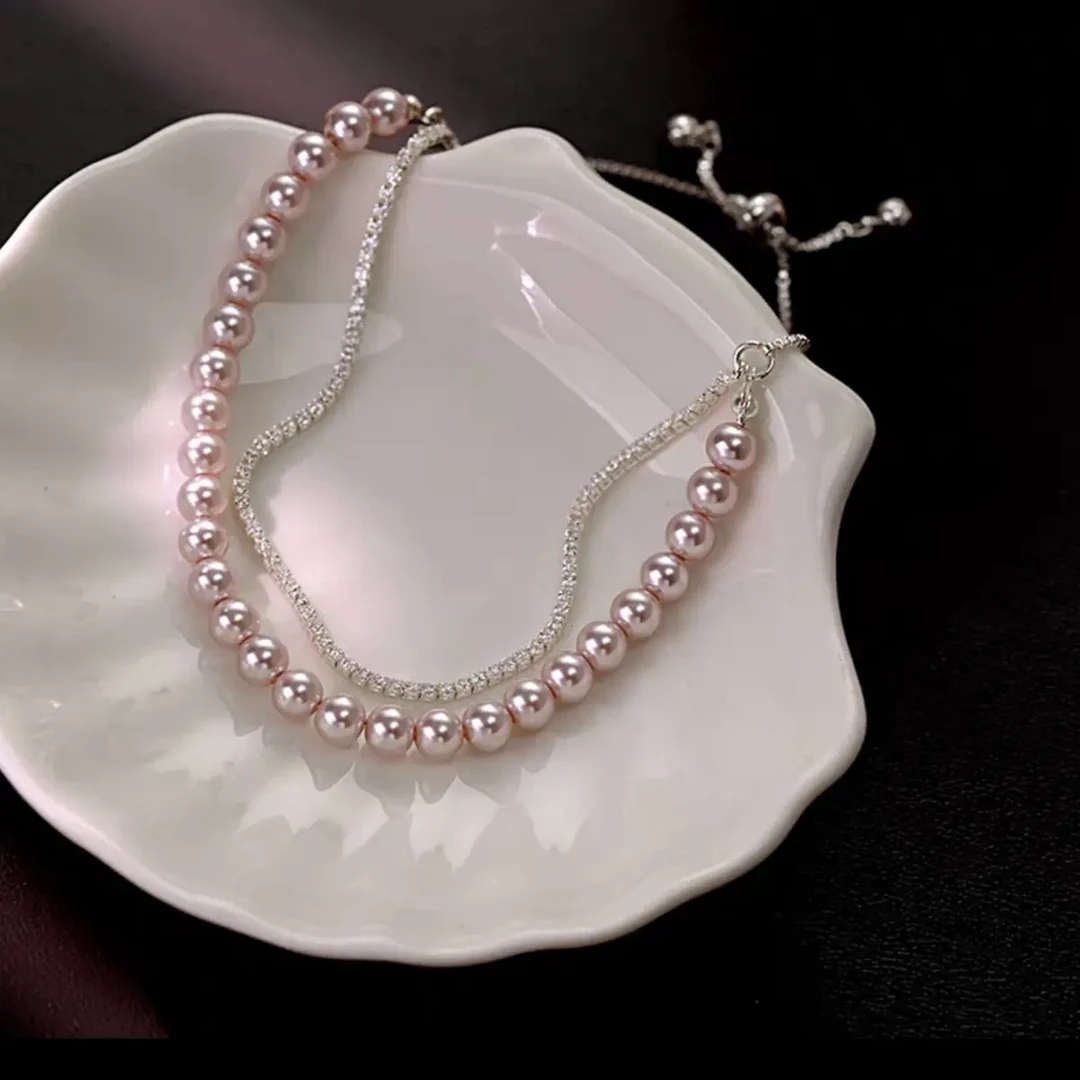 纯铜仿珍珠手链 少女风金色卡其色女白色银色小米珠百搭小众饰品