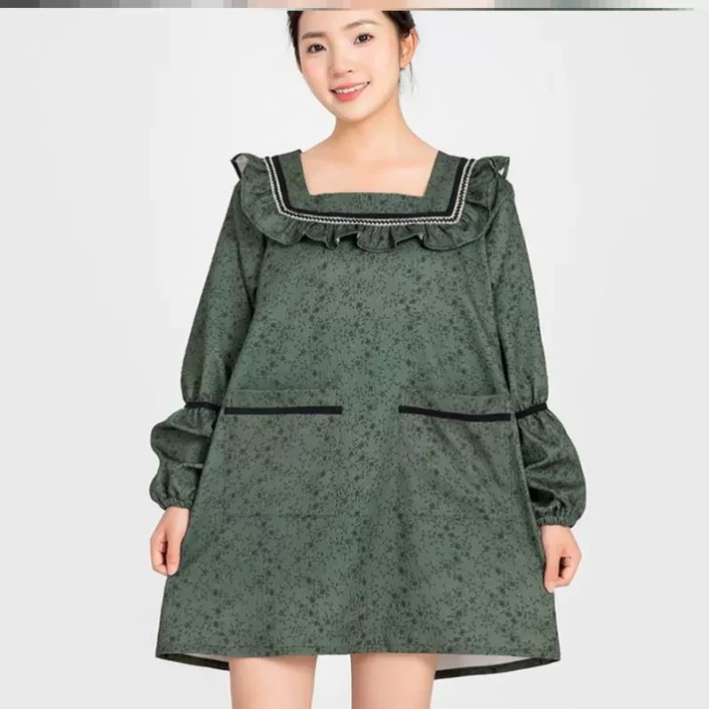 厨衣多巴胺高级感好看的碎花长袖年轻款围裙做饭防水厨房罩衣擦手