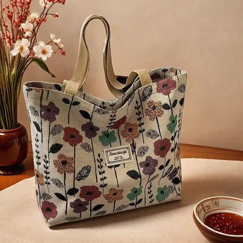 爆款大容量小众单肩包女2025新款ins帆布包托特上课手提包通勤包