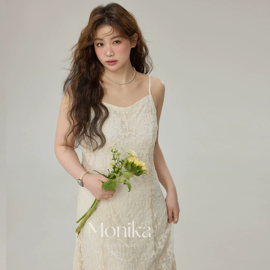 大码女装法式温柔风吊带连衣裙蕾丝裙胖MM遮肚显瘦长款裙子4909