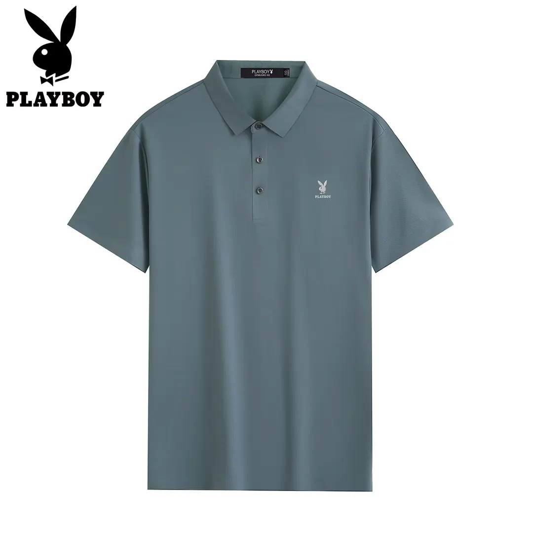 花花公子男士polo衫夏季新款冰丝透气体恤衫百搭时尚通勤短袖男款