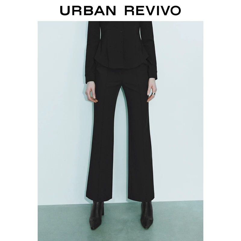UR2025春季新款女装欧若风时髦复古通勤纯色显瘦喇叭裤UWG650007