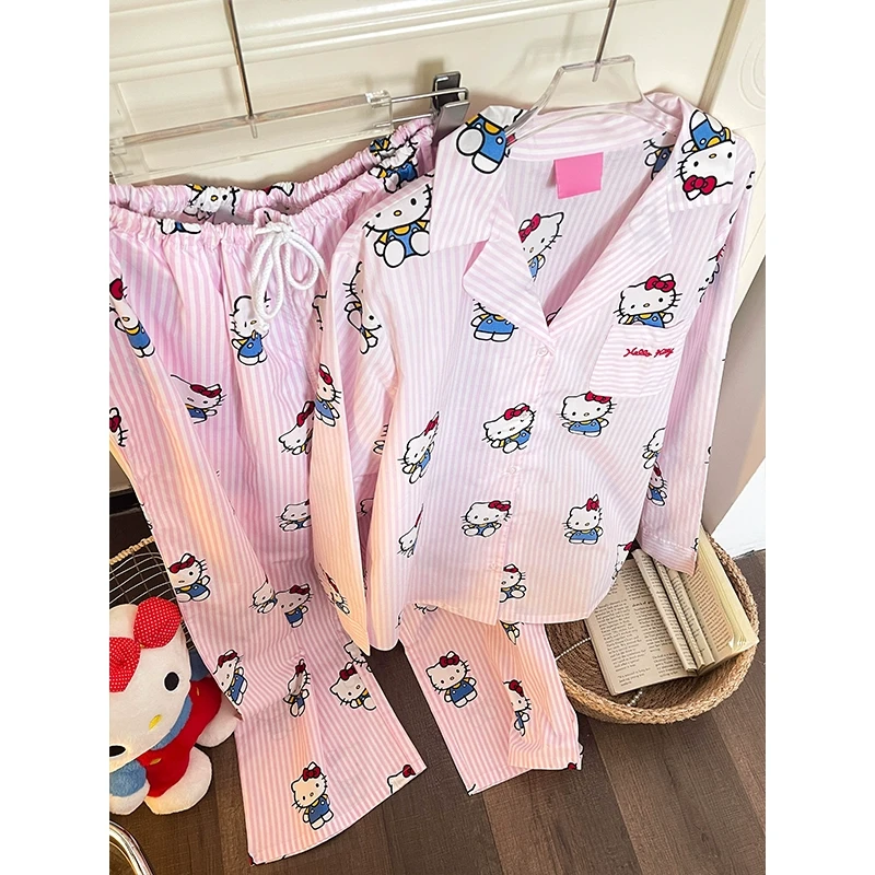 【条纹kitty】网红少女甜美长袖睡衣女春秋2025新款显瘦套装家居服