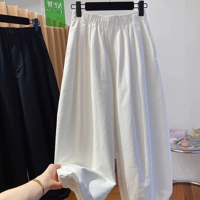 小个子八分白色阔腿气球裤女2025夏季新款松紧腰九分萝卜灯笼裤xs