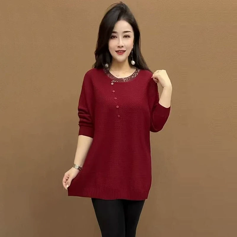 秋冬妈妈新款时尚针织衫上衣宽松毛衣中长款洋气气质大版裙打底衫