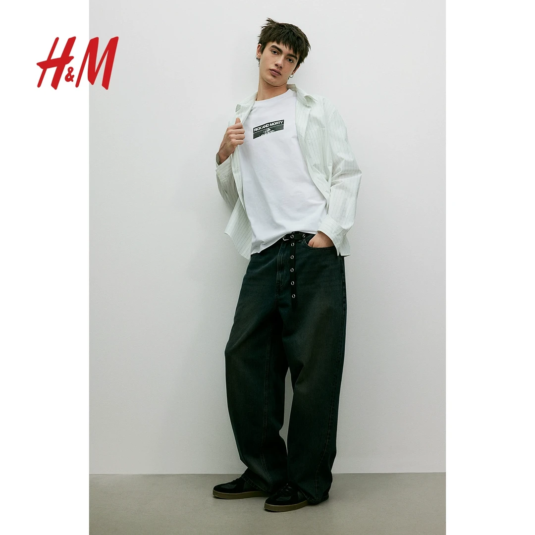 【达】HM 2025春夏新款男装宽松版印花T恤1268967