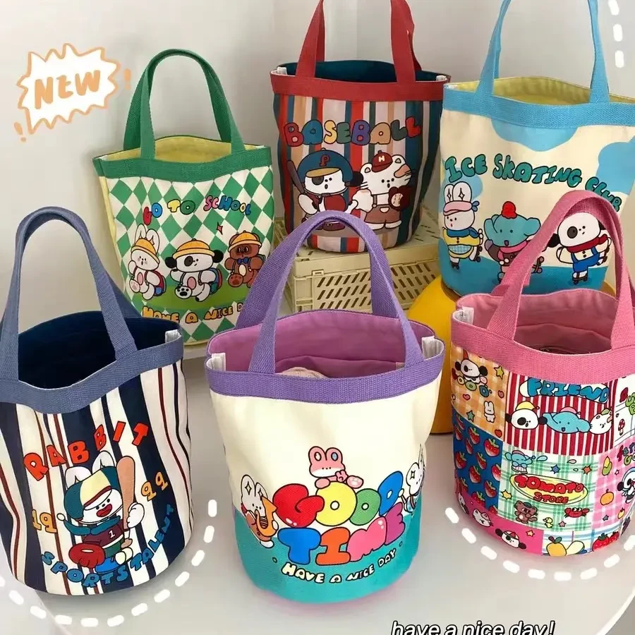 2025新款日系miki新款帆布包卡通刺绣字母动物手提包便当包妈咪包
