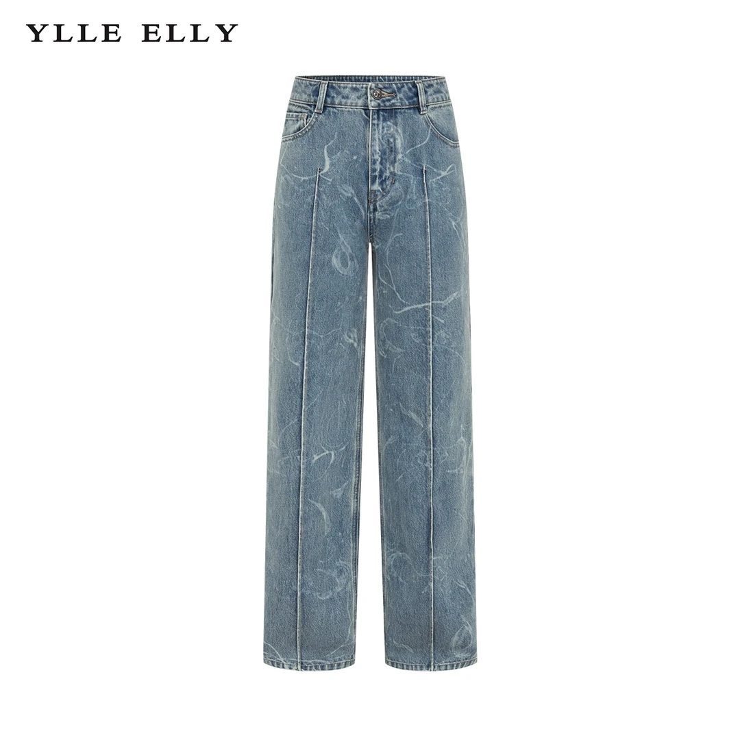 【小余专属】YLLEELLY高腰牛仔裤2024早春新款全棉直筒休闲长裤