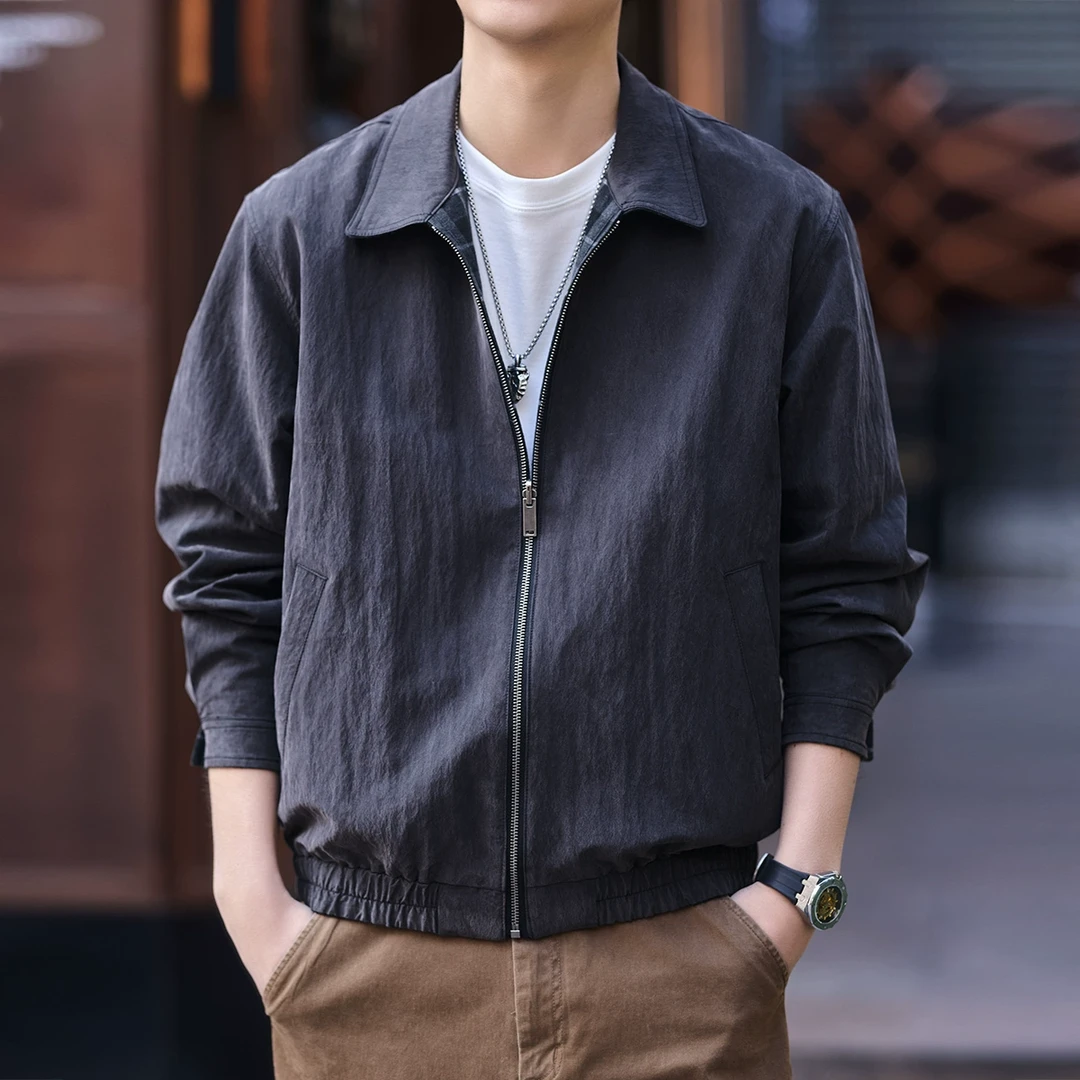 格蓝鹿高端设计感莱赛尔双面穿格子夹克男士春季新款宽松男装外套