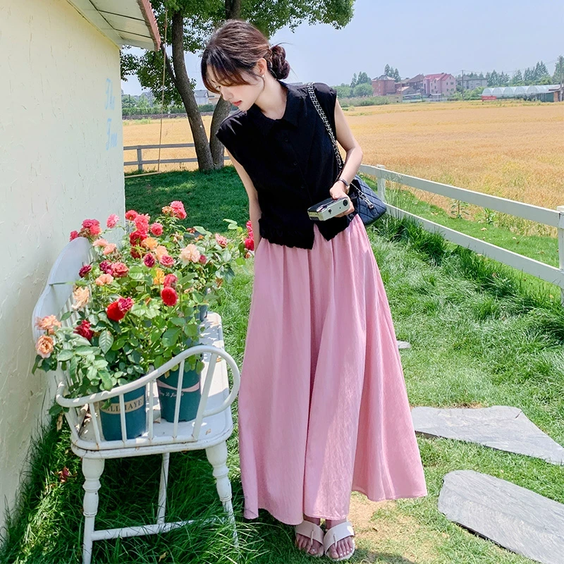 夏季穿搭一整套休闲时尚套装女夏季2025新款无袖衬衫半身裙两件套