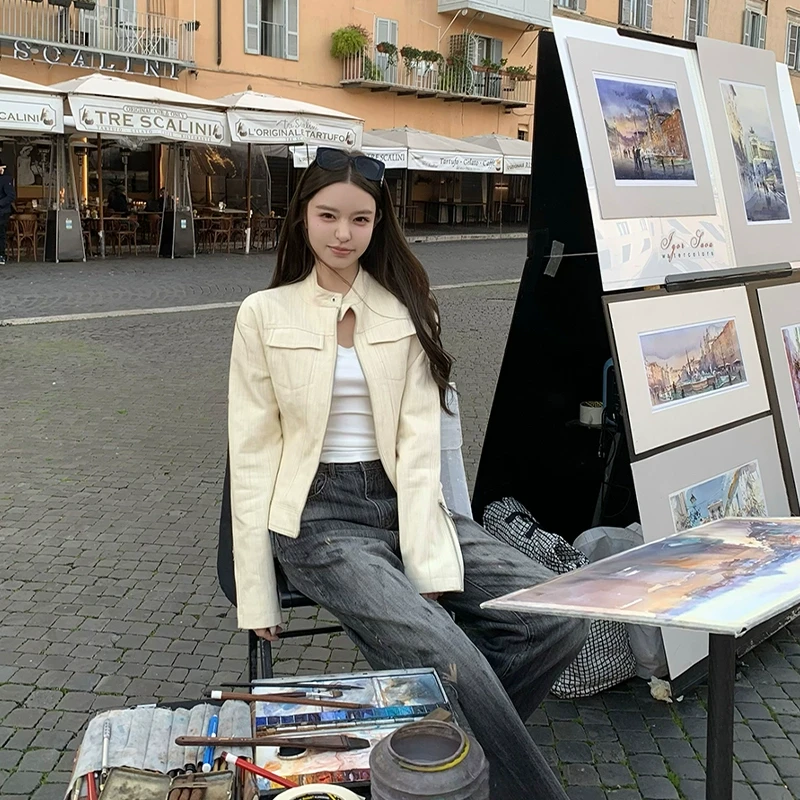 2/13「返校留学生」半立领夹克外套 门襟袖口金属拉链 合身显瘦