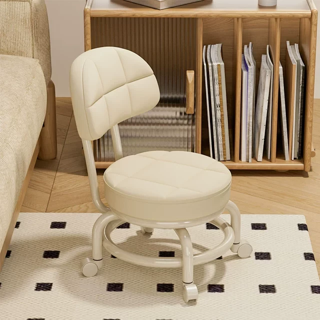 万向轮小凳子带滑轮矮凳家用换鞋凳儿童靠背椅子客厅圆凳软包板凳