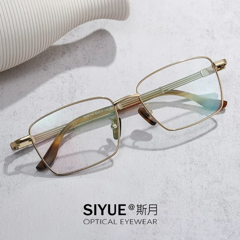 超轻纯钛商务方框金色大脸近视眼镜男士可配变色防蓝光牛角眼镜架