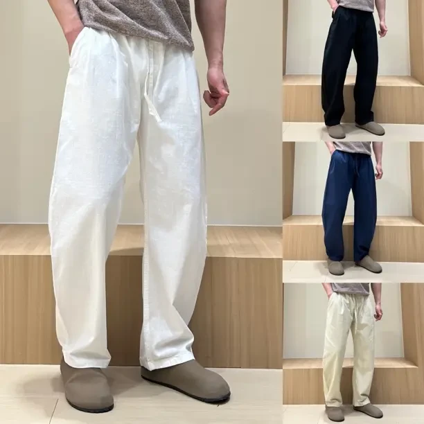 仓石一树长裤薄款夏季直筒裤棉麻休闲裤时尚百搭宽松运动白色潮流