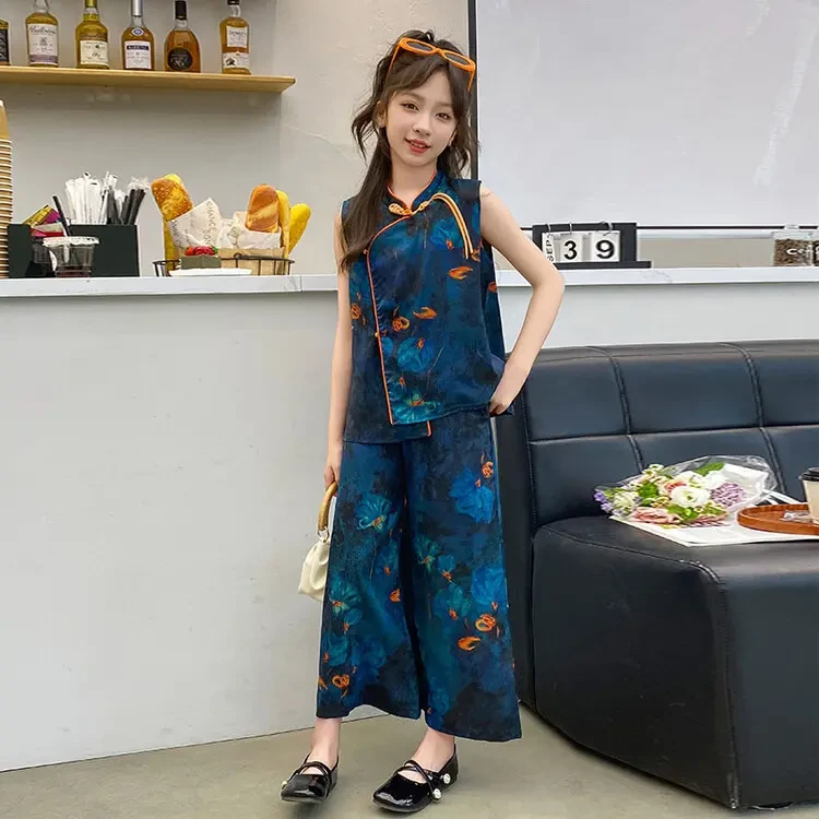 【商场同款】新款夏女童可爱印花牛仔裤中小童休闲百搭长裤潮两件套