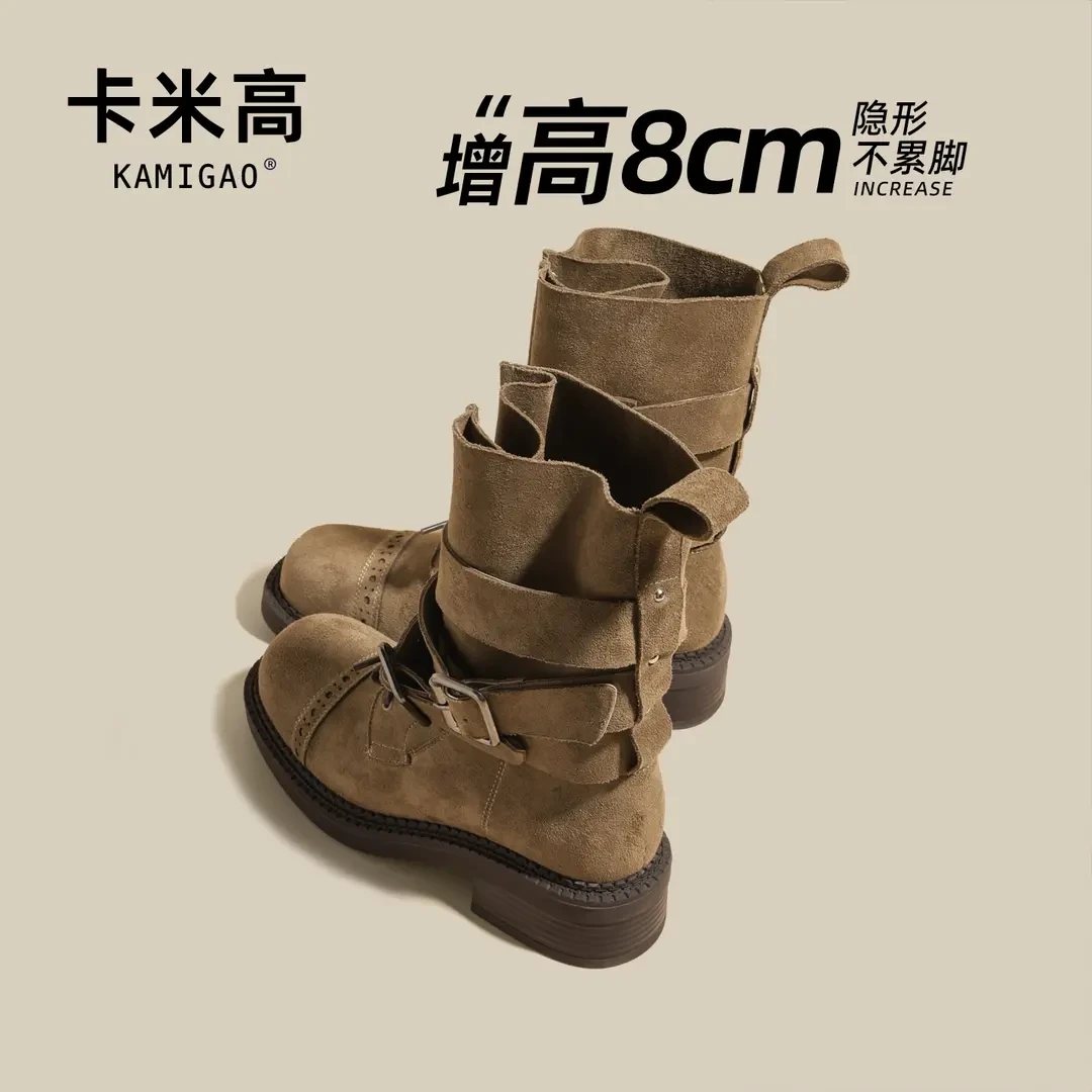 8cm内增高马丁靴女2025爆款秋季网红英伦风小个子短靴KM-W5038-3