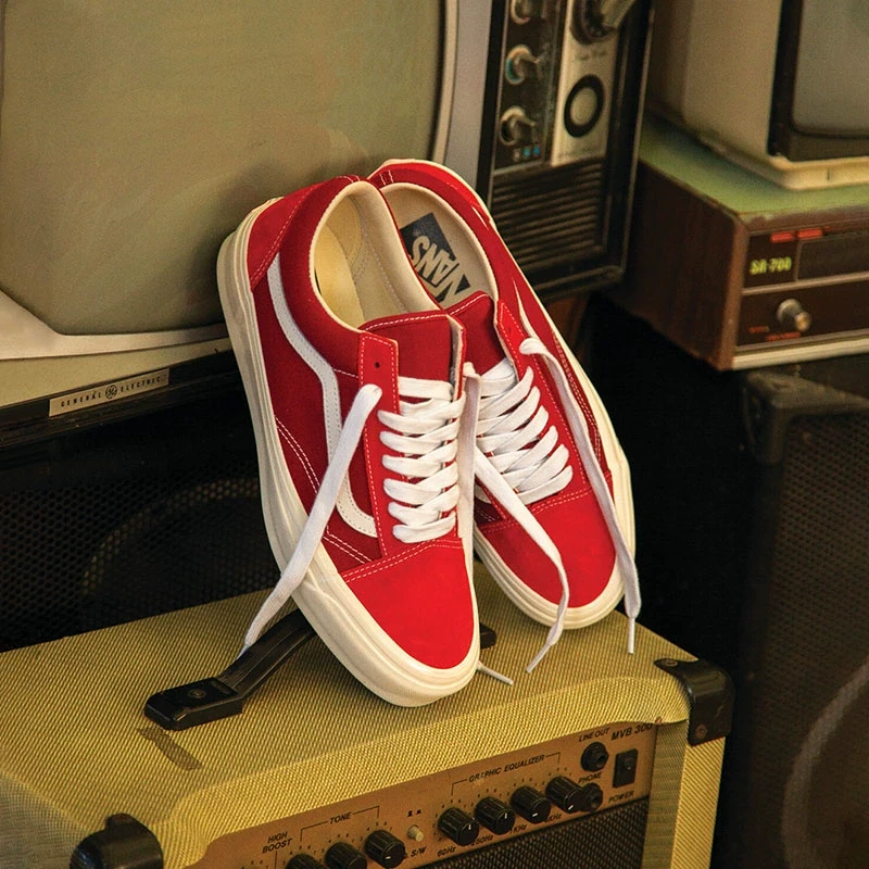 Vans范斯官方 Premium LX Old Skool商场同款红色绒面板鞋D569IJ
