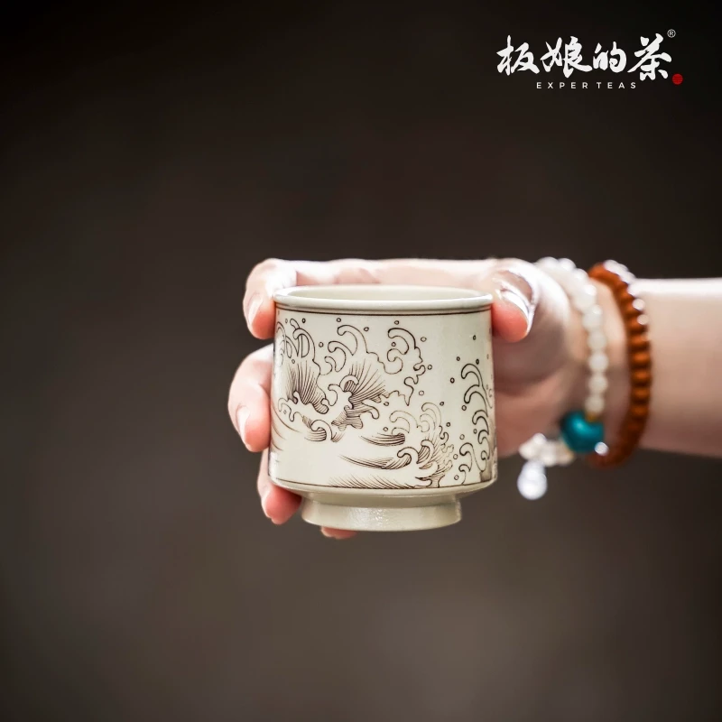 板娘的茶南唐尔雅吉州窑手绘海浪纹主人杯90ml