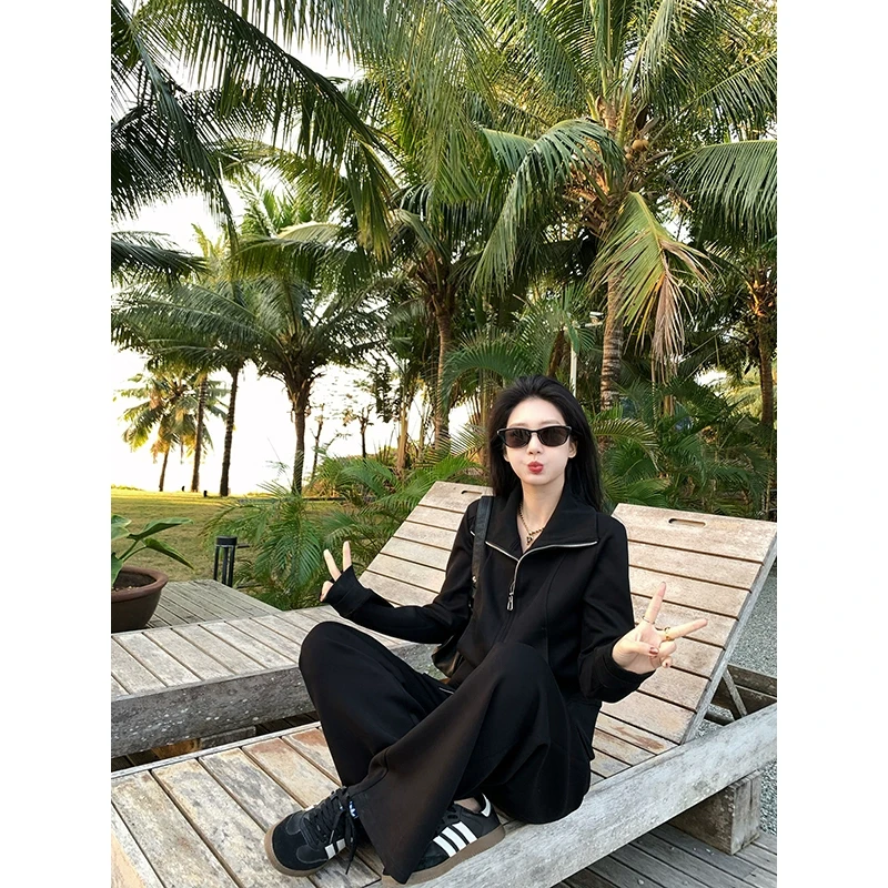 小君君布兰妮 松弛outfit/极简老钱针织卫衣宽松垂垂裤两件装0750