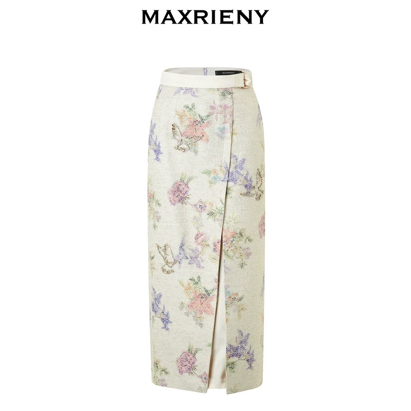 【蜜思仝】MAXRIENY复古宫廷钉珠印花半裙春新品