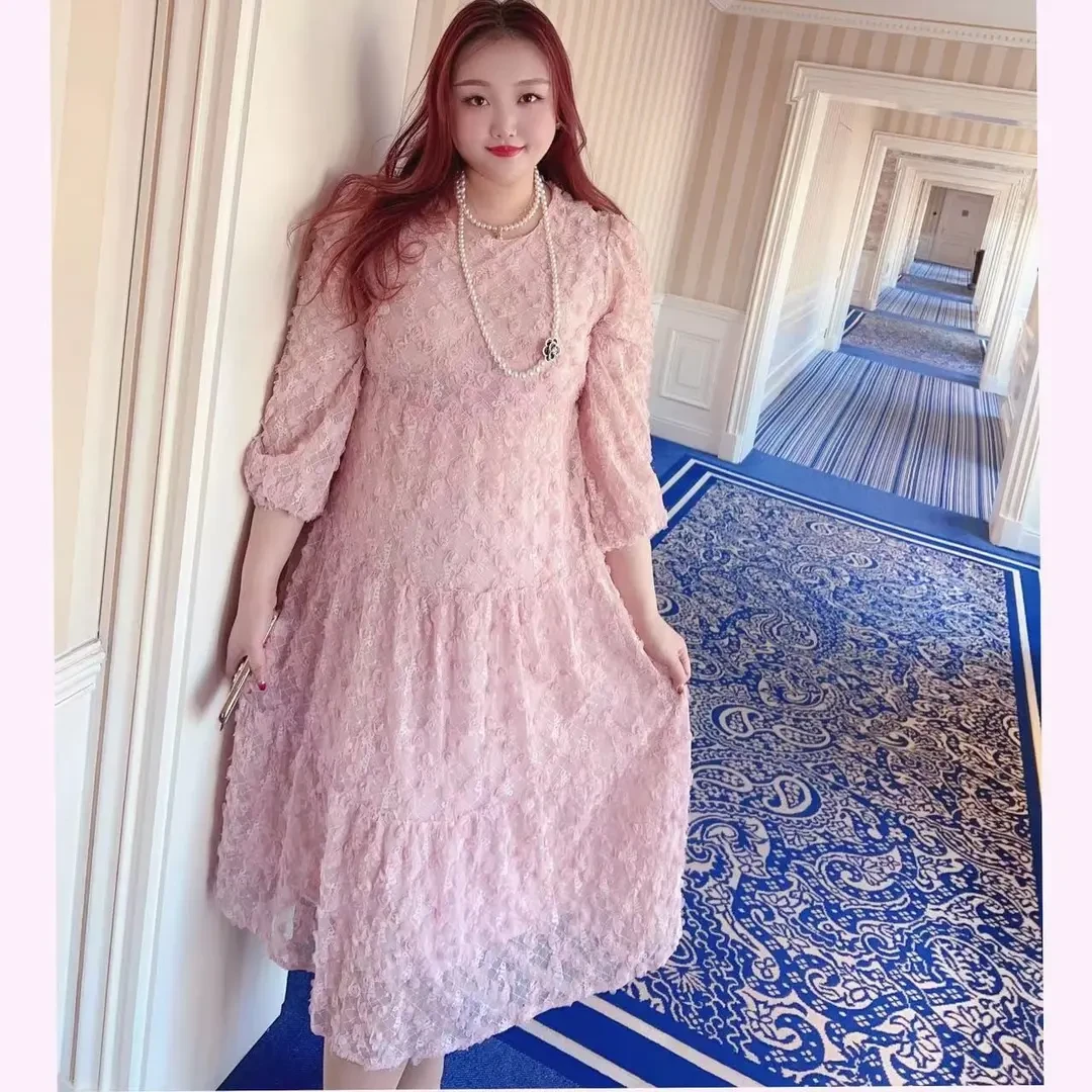 【布达佩斯城堡】钻石家大码春玫瑰蕾丝仙女裙胖mm连衣裙 DOP2305